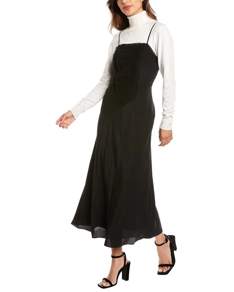 Rebecca Taylor Patchwork Lace Silk Maxi Dress Black