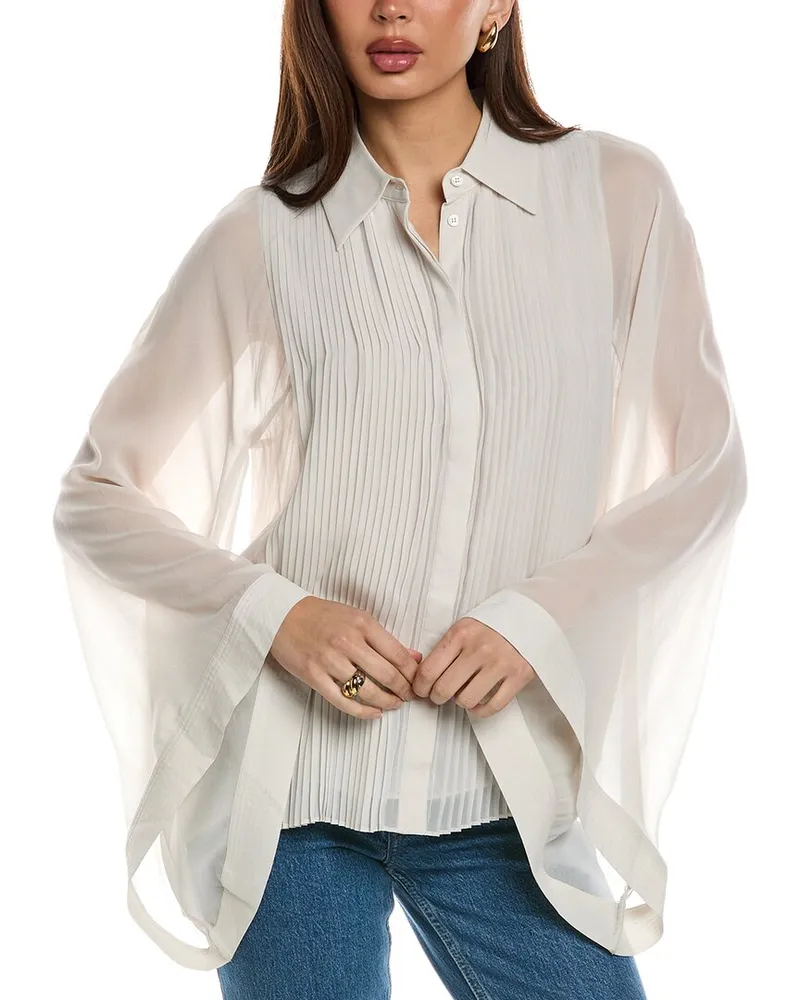 Reiss Magda Pleat Detail Blouse Blue