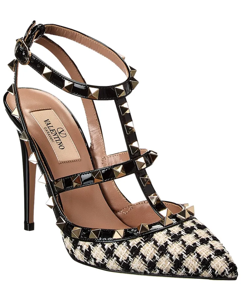 Valentino Garavani Rockstud Caged 100 Tweed & Leather Pump Black