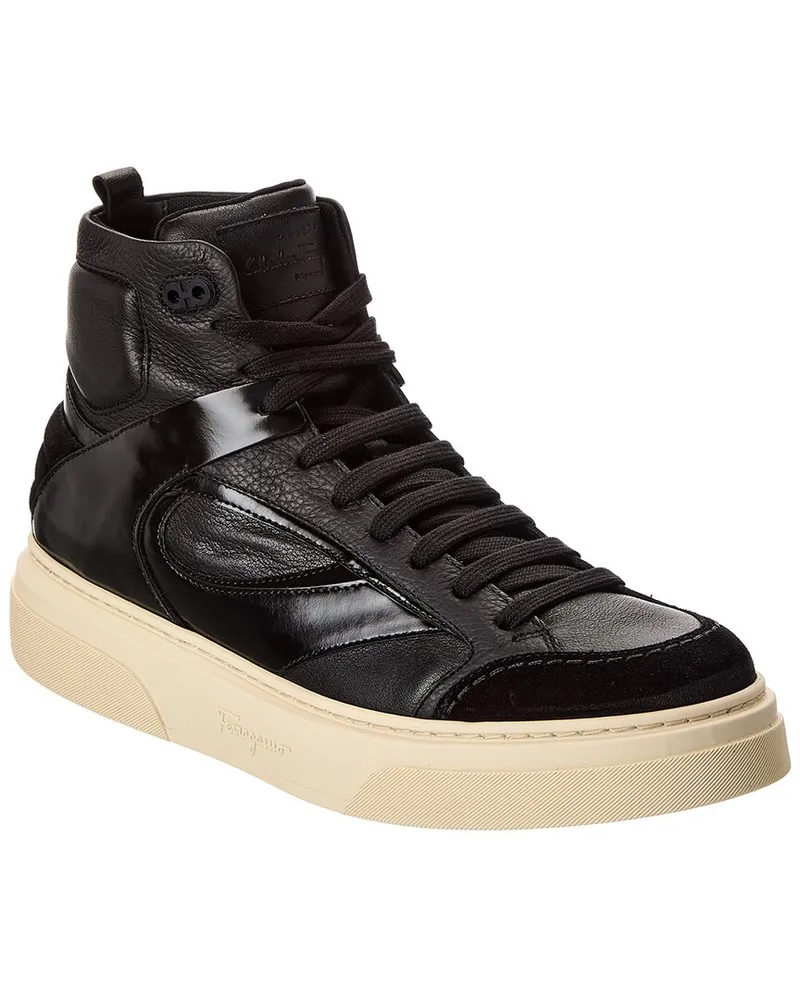 Ferragamo Cassio Leather High-Top Sneaker White