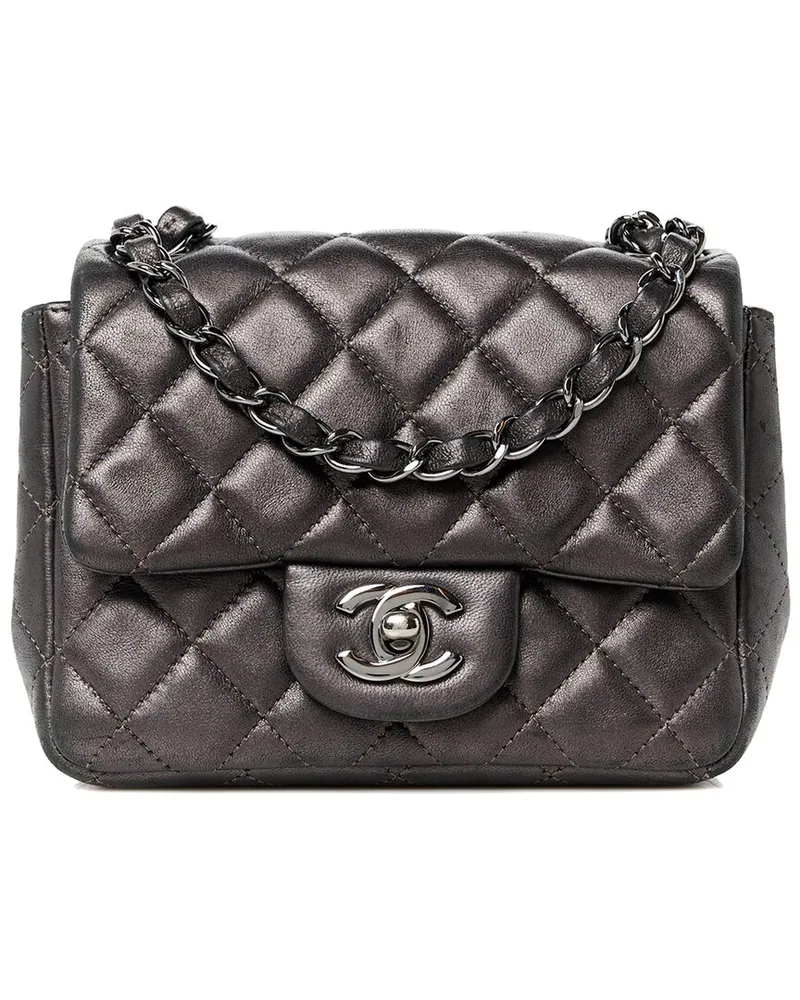 Chanel Grey Lambskin Leather Metallic Quilted Mini Square Flap (Authentic Pre-  Loved Nocolor