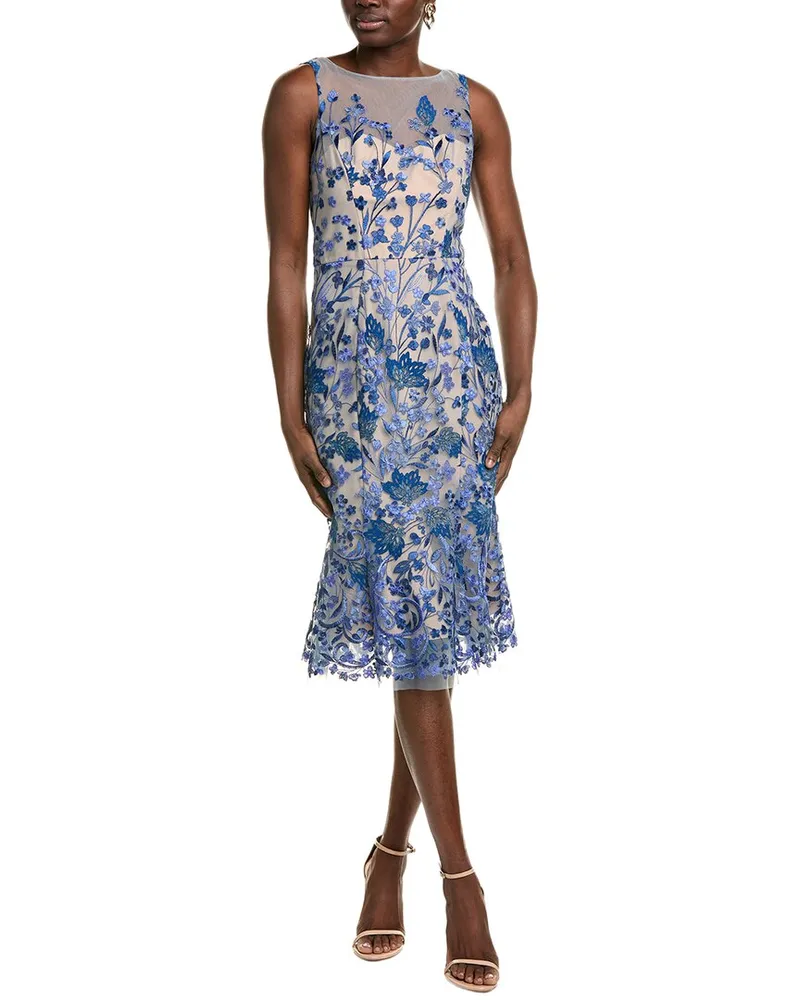 Marchesa Embroidered Tulle Midi Dress Nocolor