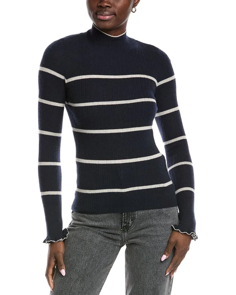 Autumn Cashmere Breton Striped Cashmere Sweater Blue