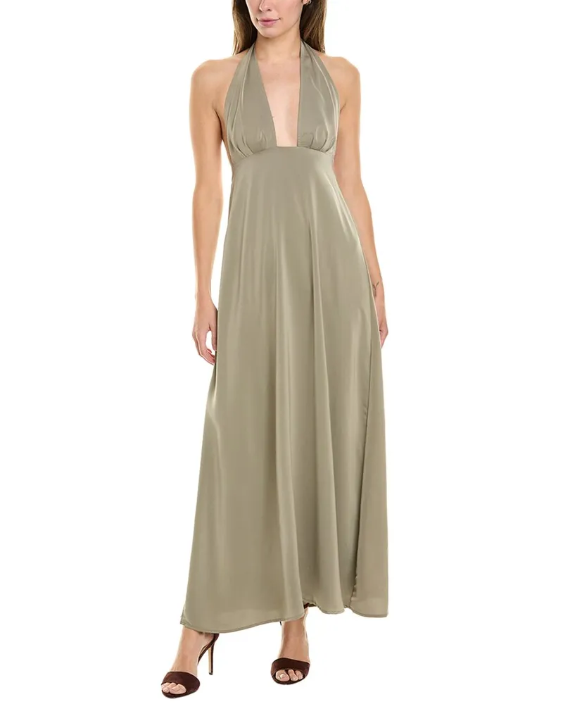 WeWoreWhat Halter Deep-V Maxi Dress Brown