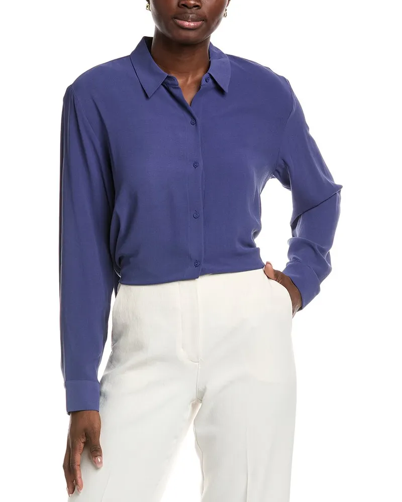 Eileen Fisher Classic Collar Silk Easy Shirt Blue
