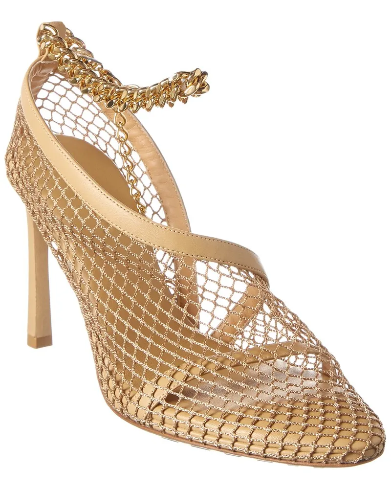 Bottega Veneta Mesh & Leather Ankle Strap Sandal Brown