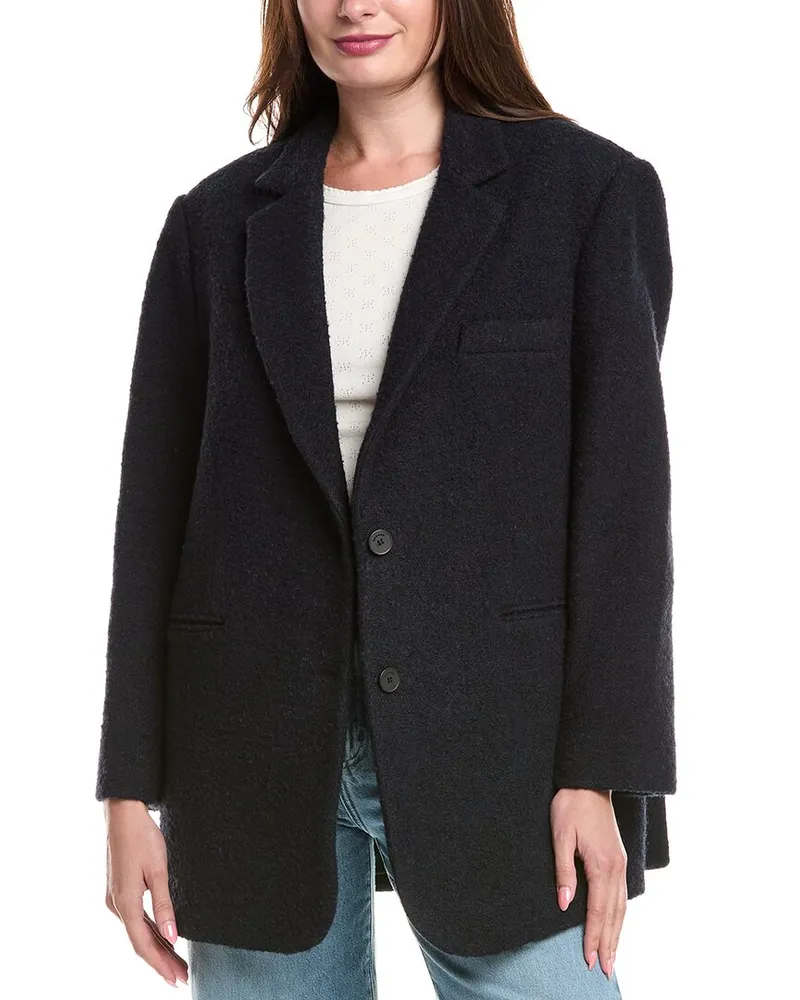 Sandro Boucle Wool-Blend Blazer Blue