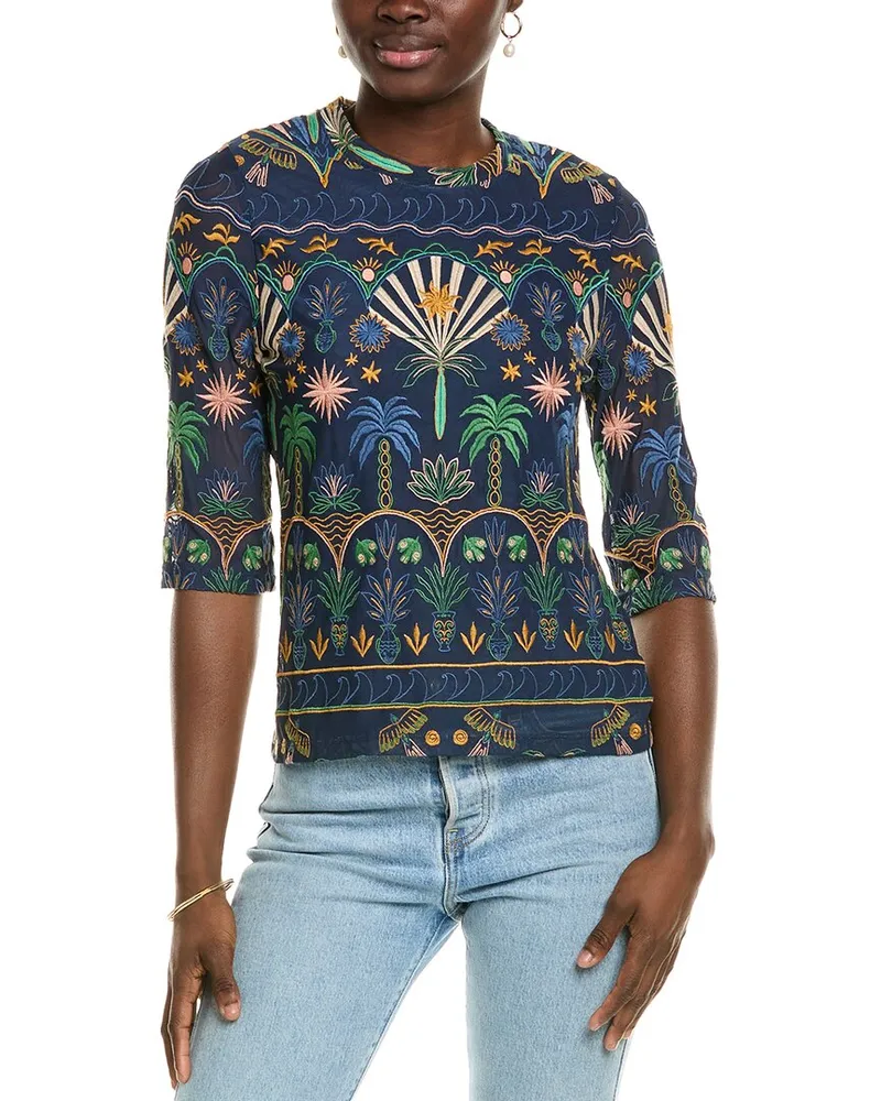 Johnny Was Kaia Mesh T-Shirt Blue