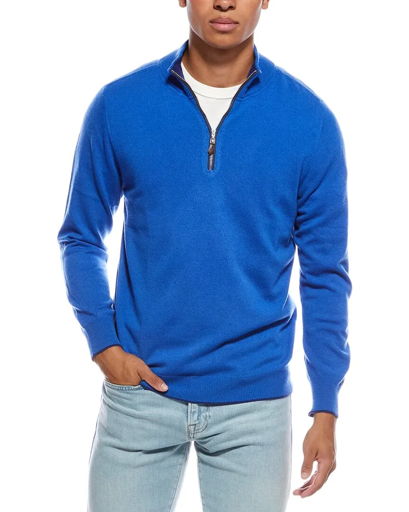 N.Peal Carnaby Cashmere 1/2-Zip Sweater Blue