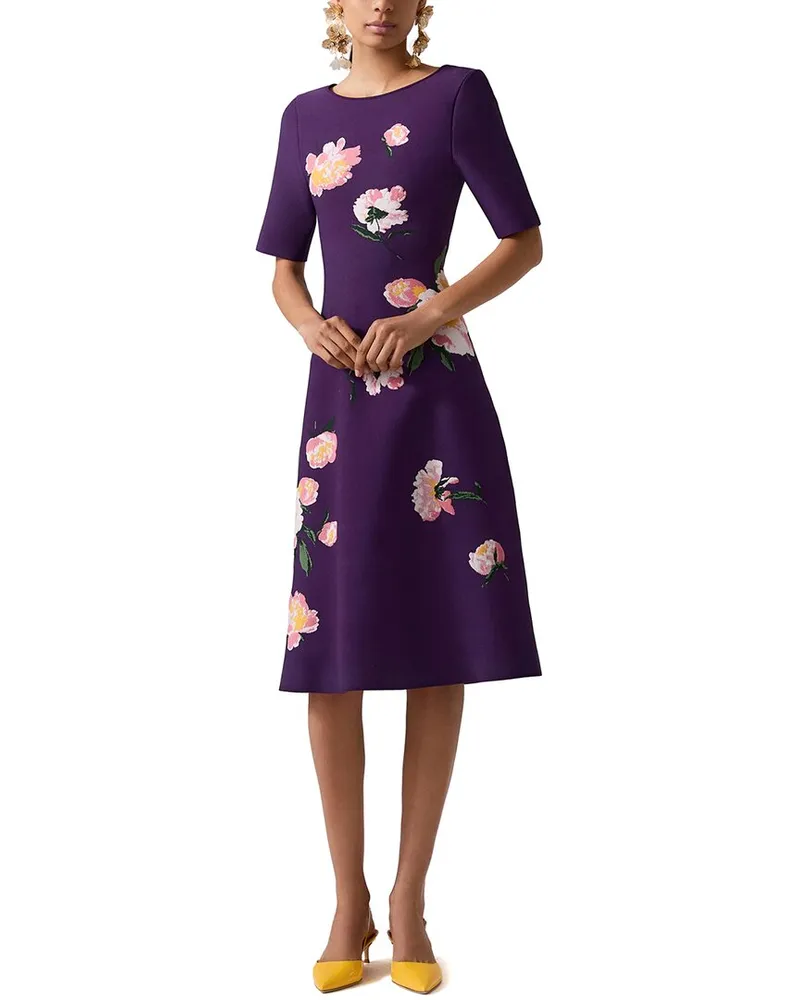 Carolina Herrera New York Bateau Neck Flare Dress Purple