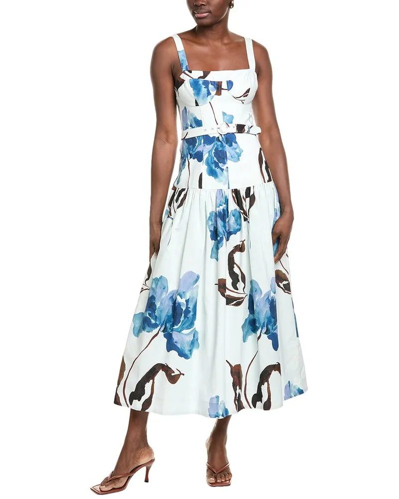 NICHOLAS Lidia Linen Blend-Midi Dress White