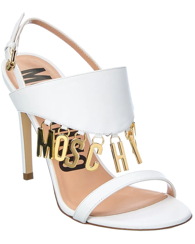 Moschino Logo Lettering Leather Sandal White