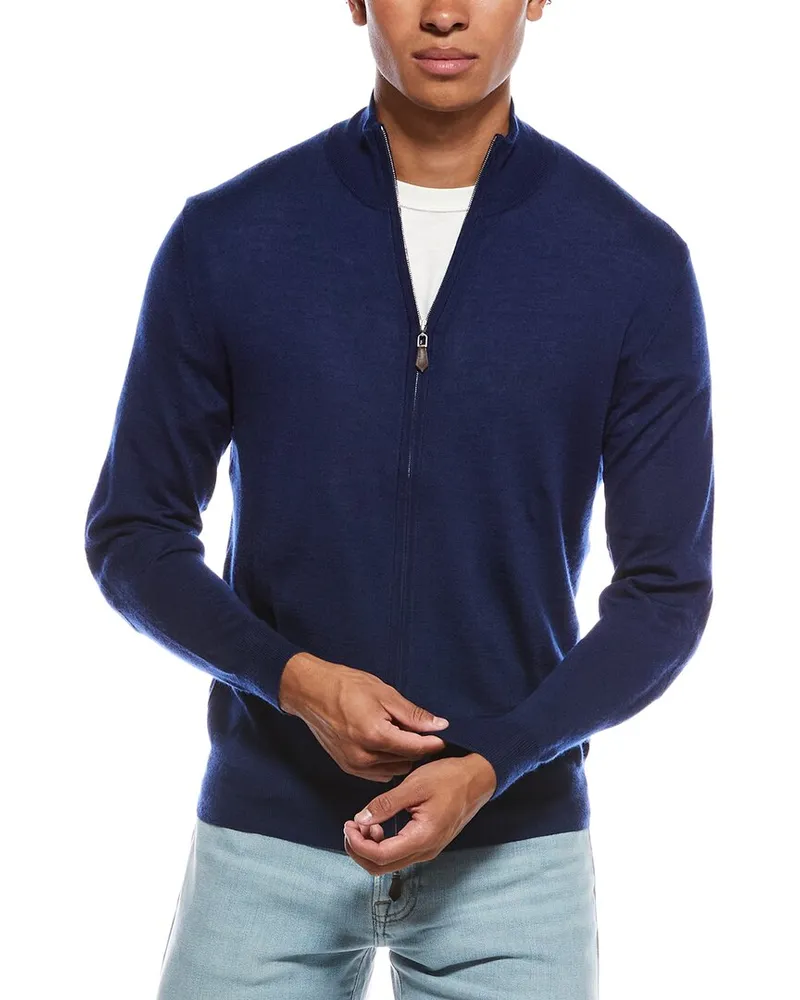 N.Peal Hyde Fine Gauge Cashmere & Silk-Blend Full Zip Sweater Blue