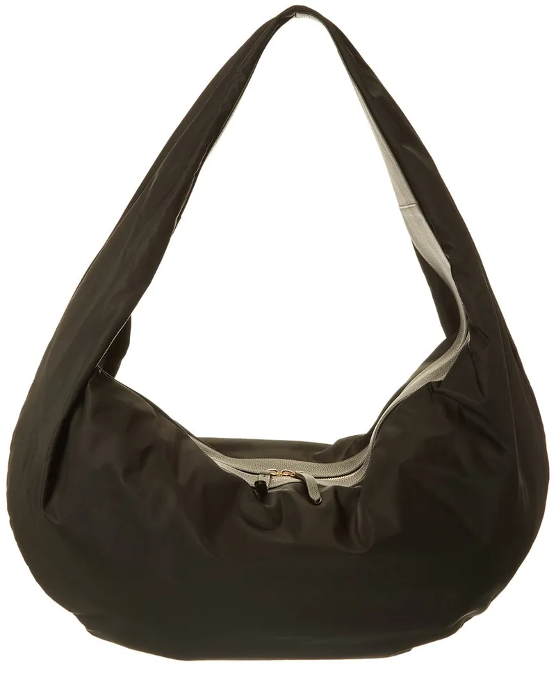 KHAITE Olivia Extra Large Nylon & Leather Hobo Bag Black