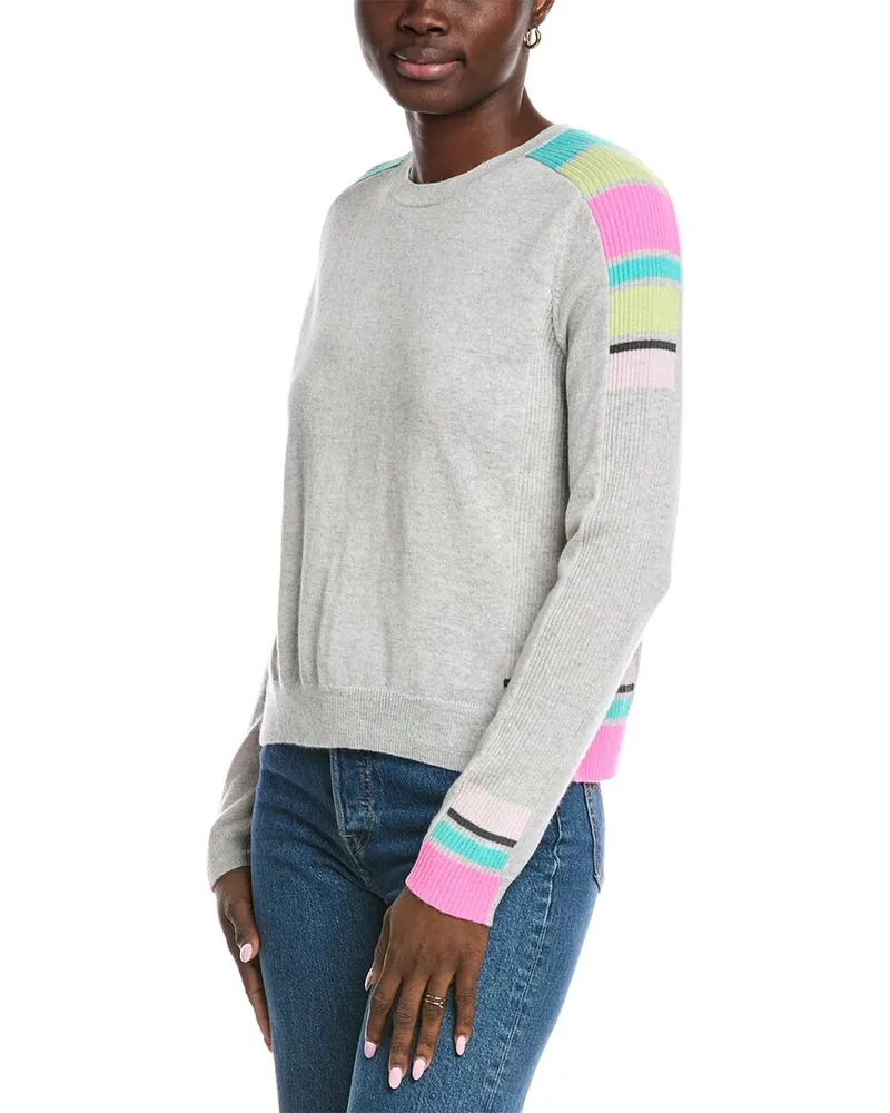 Autumn Cashmere Cropped Athletic Stripe Rib Cashmere Sweater Grey