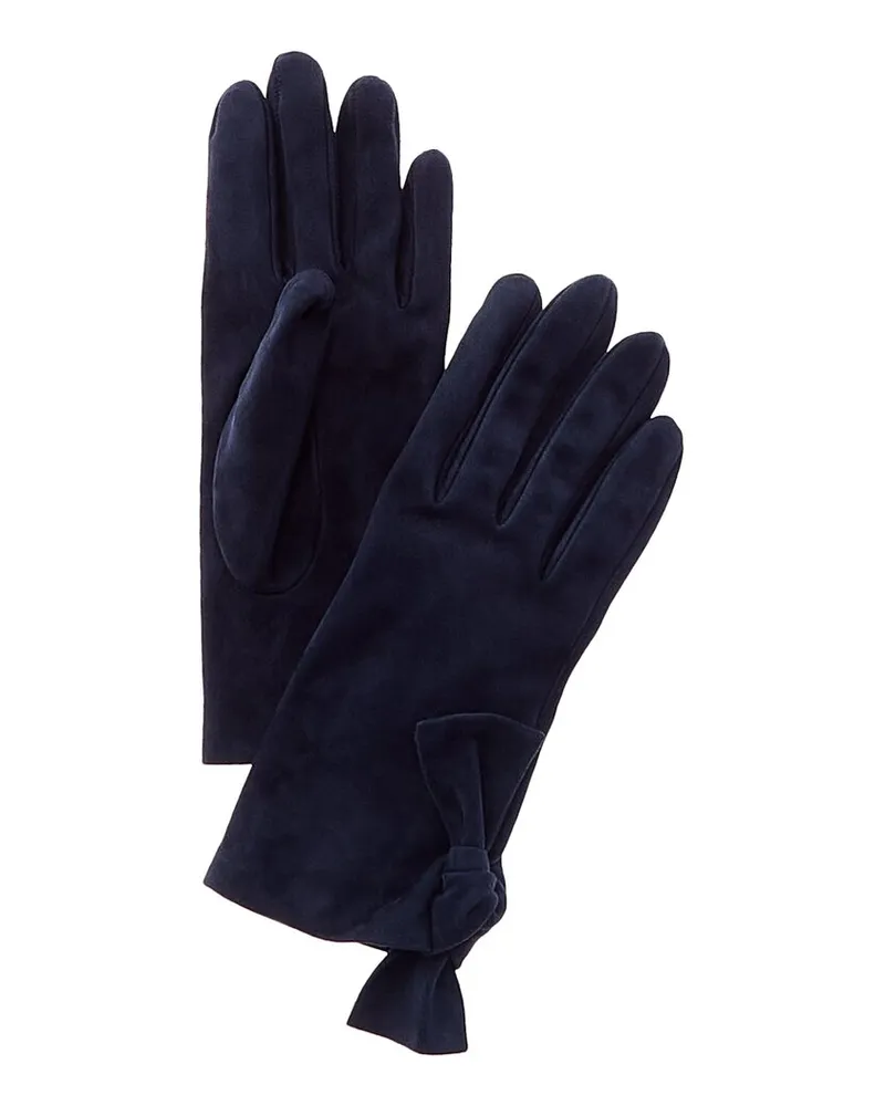 portolano  Bow Silk-Lined Suede Gloves Blue