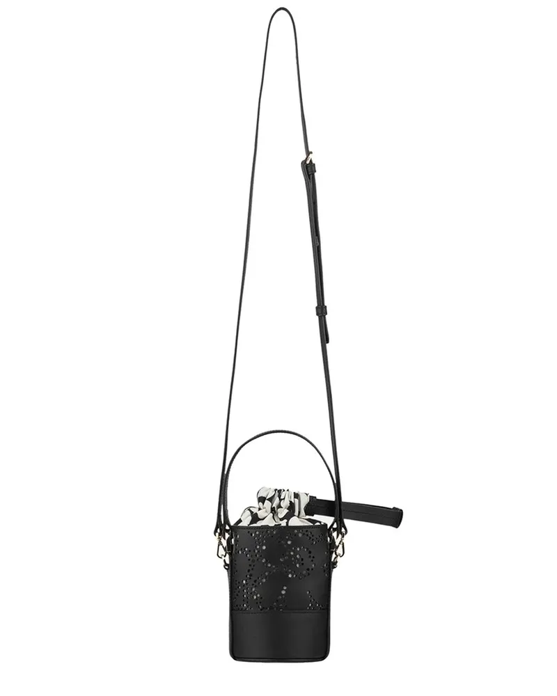 Marimekko Imprint Nano Unikko Leather Bucket Bag Black