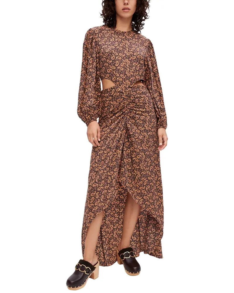 Maje Ricateli Silk-Blend Maxi Dress Red