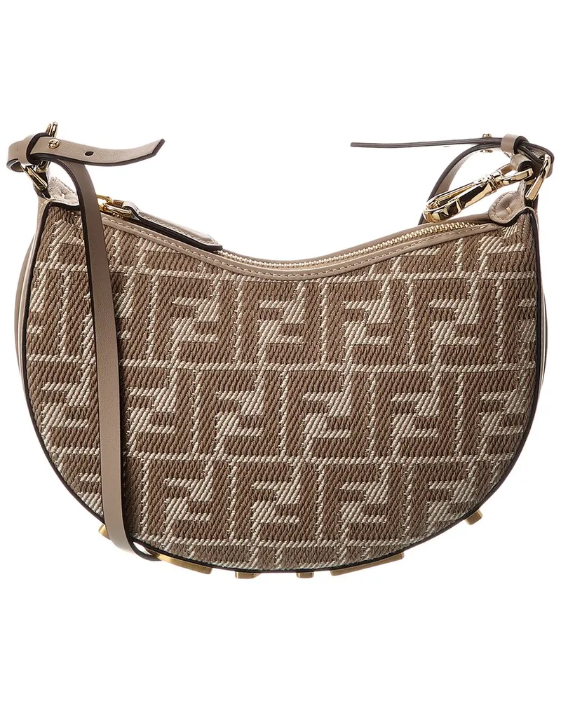 Fendi Fendigraphy Mini FF Jacquard & Leather Hobo Bag Grey