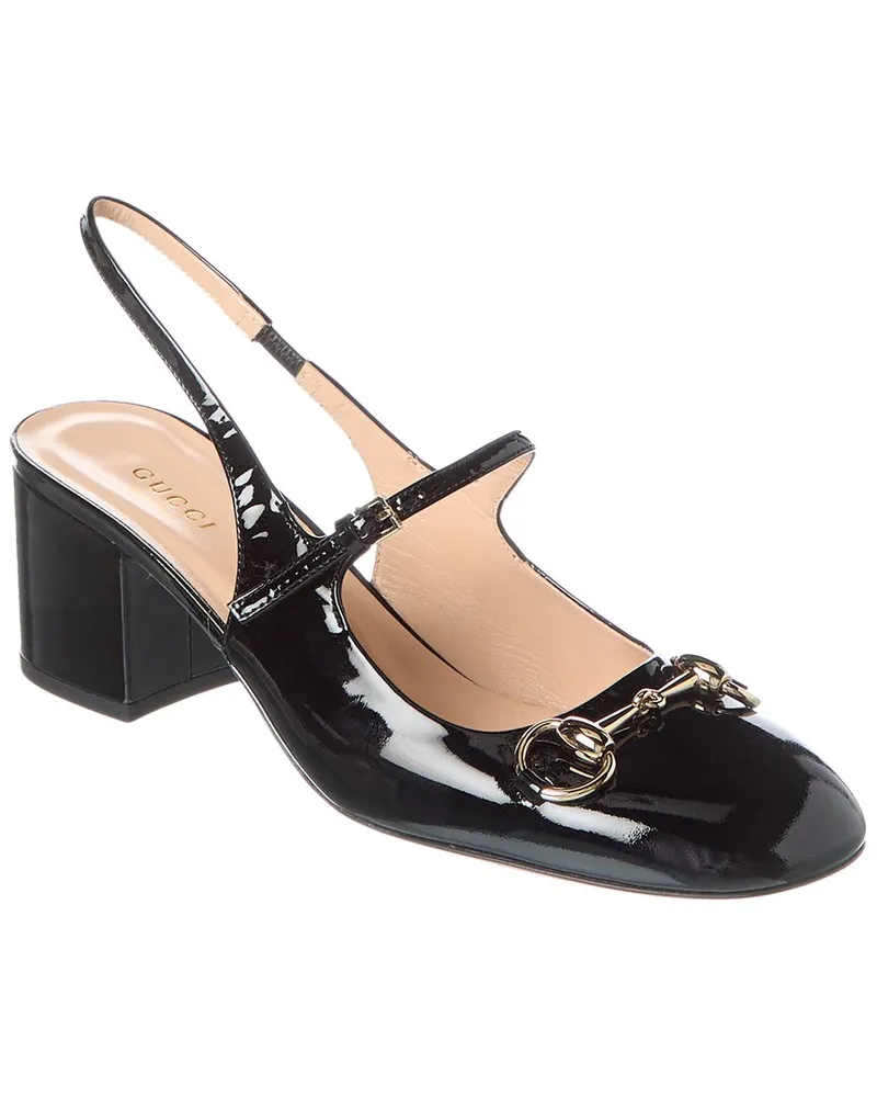 Gucci Horsebit Patent Slingback Pump Black
