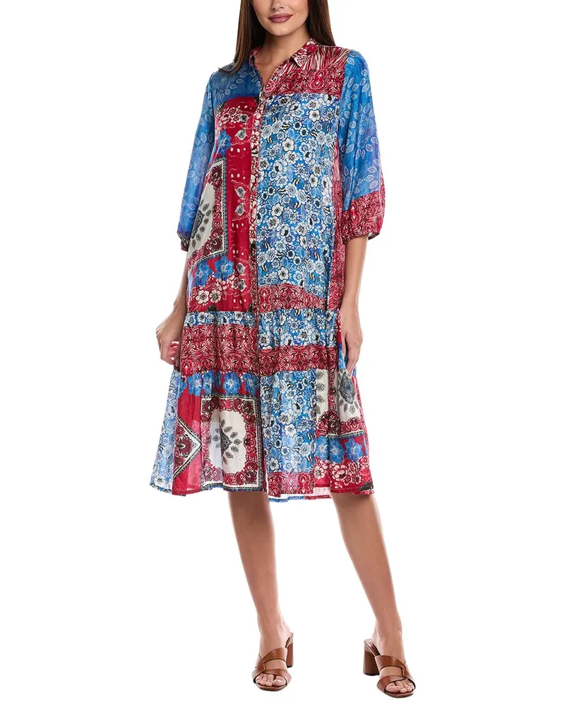 Johnny Was Cornelia Silk Midi Dress Blue