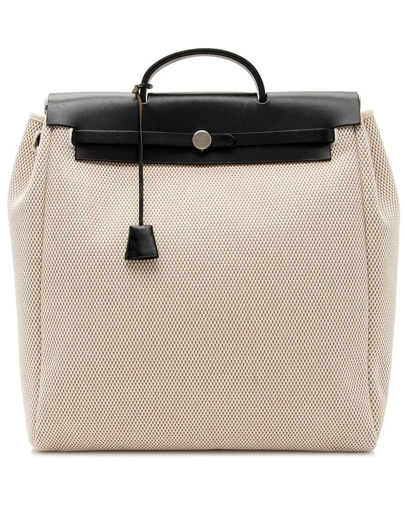 Hermès Black & White Toile Herbag 40 Satchel (Authentic Pre-Loved Black