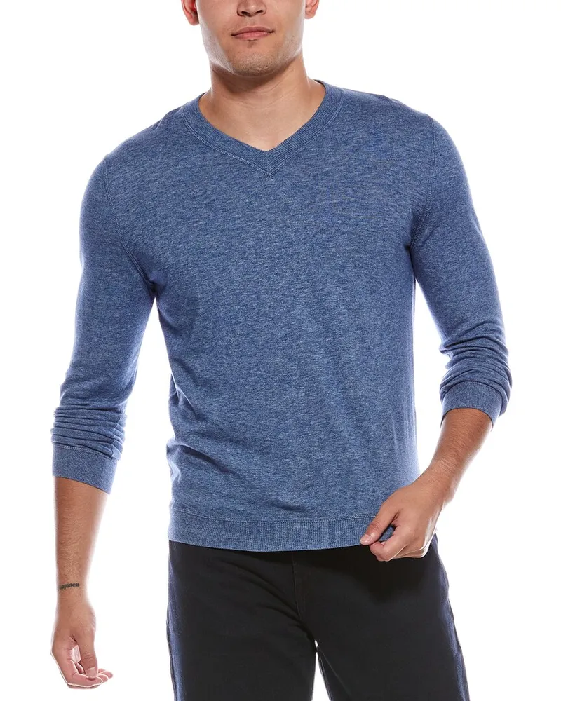 Autumn Cashmere Coverstitch V-neck Sweater Blue