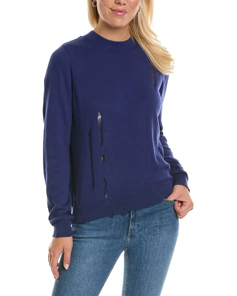 HUDSON Jeans Pleated Twist Back Cashmere-Blend Sweater Blue