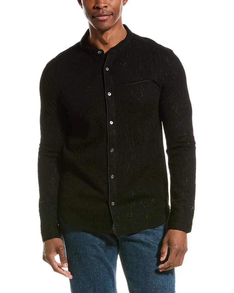 John Varvatos Glenn Regular Fit Wool-Blend Shirt Black