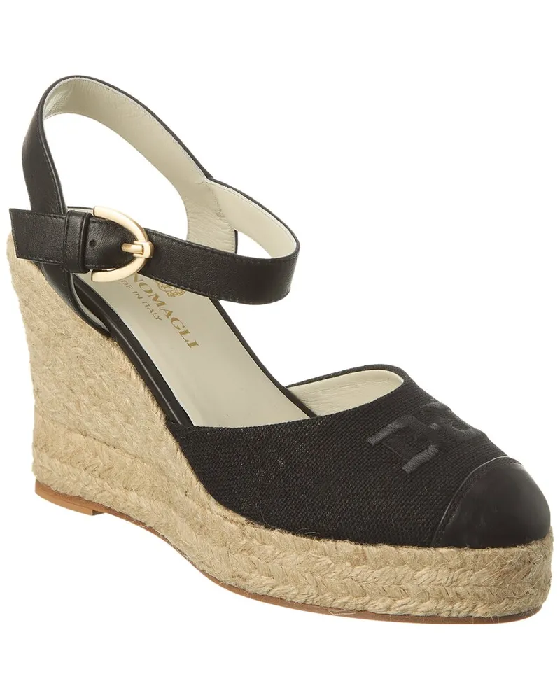 Bruno Magli Marella Canvas & Leather Wedge Sandal Black