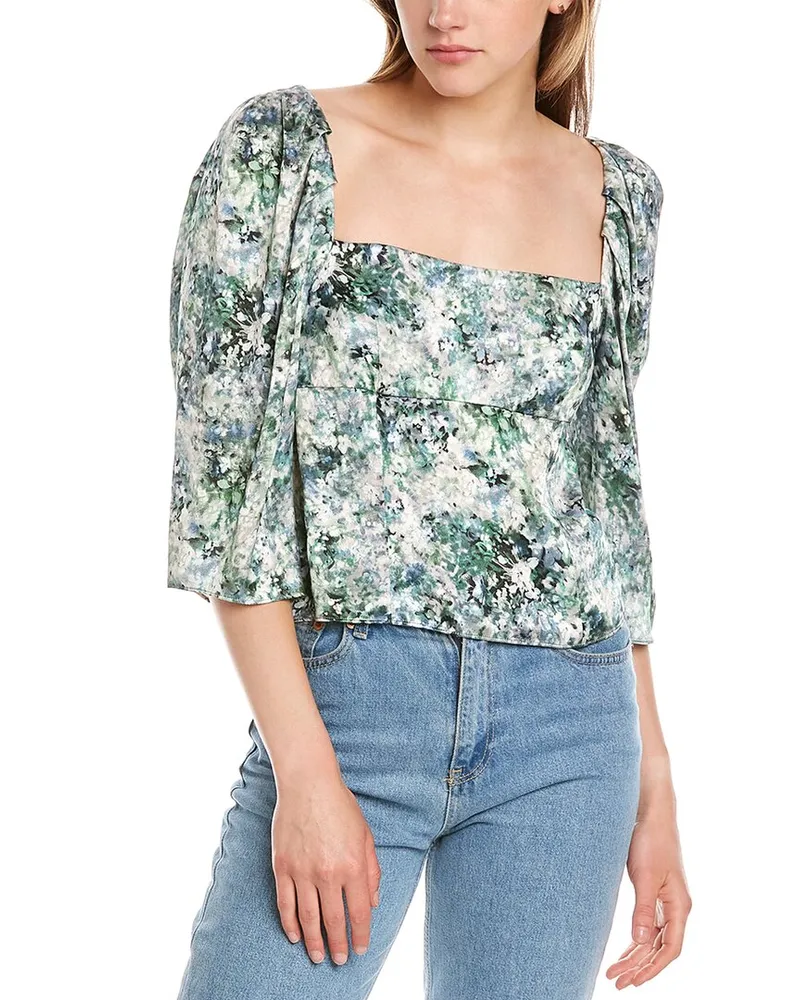 Vince Painted Floral Top Green