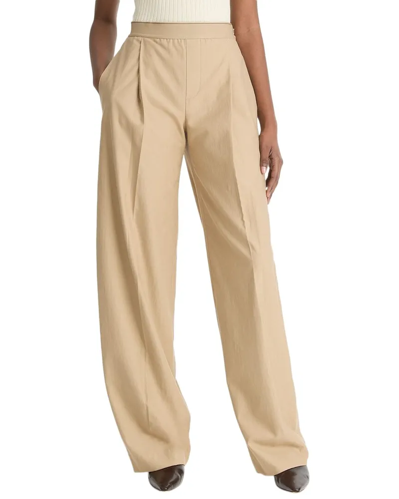 Vince Mid Rise Elastic Waistband Pleated Wide Leg Pant Nocolor