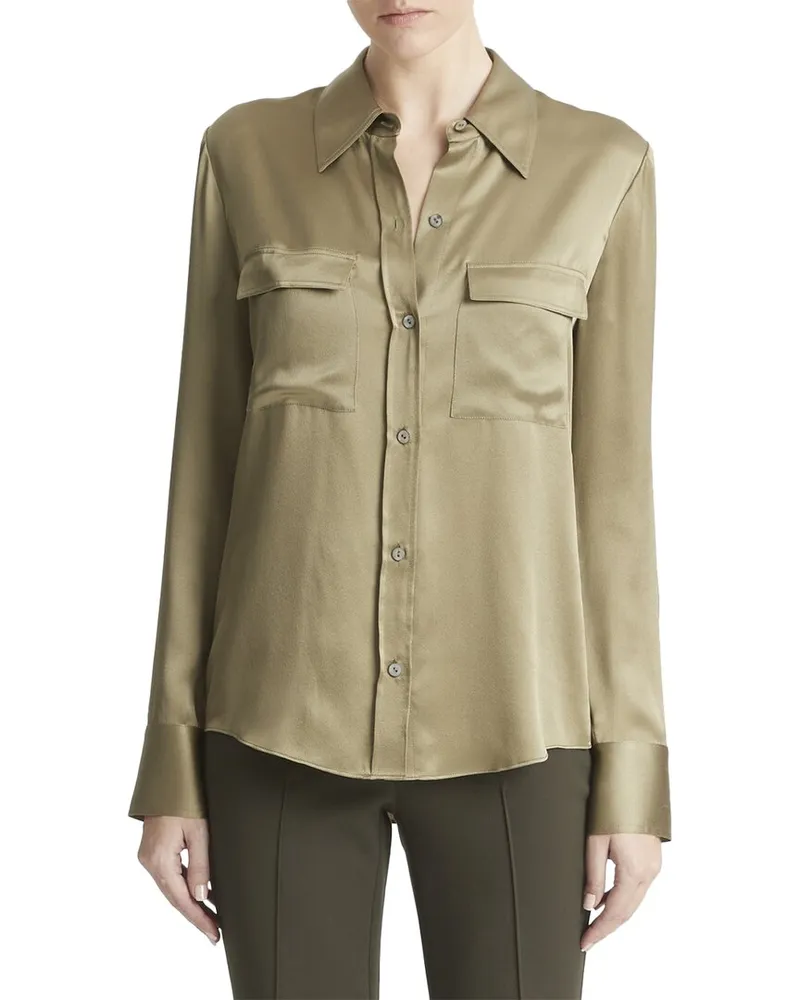 Vince Chest Pocket Silk Blouse Nocolor