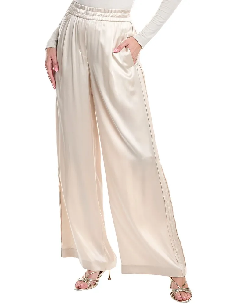 Brunello Cucinelli Pleated Satin Silk-Blend Pant Nocolor