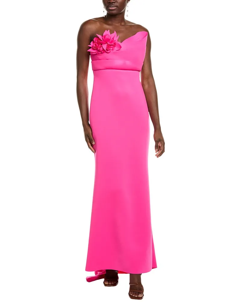Badgley Mischka 3D Floral Bodice Scuba Gown Pink