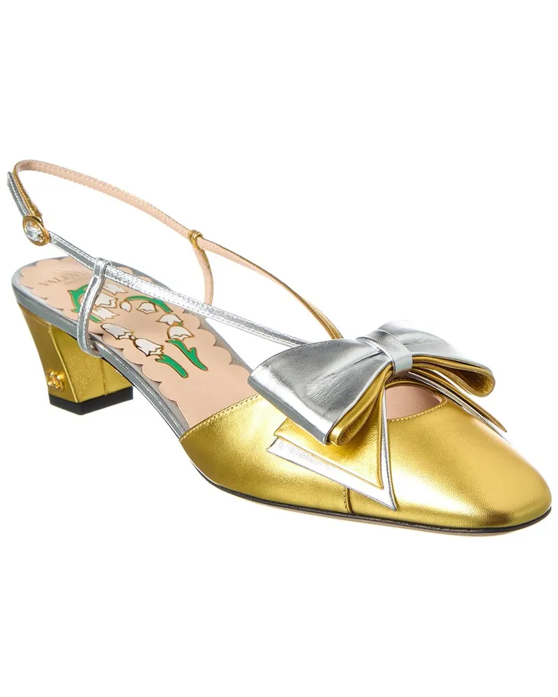 Valentino Garavani Bow 45 Leather Slingback Pump Gold