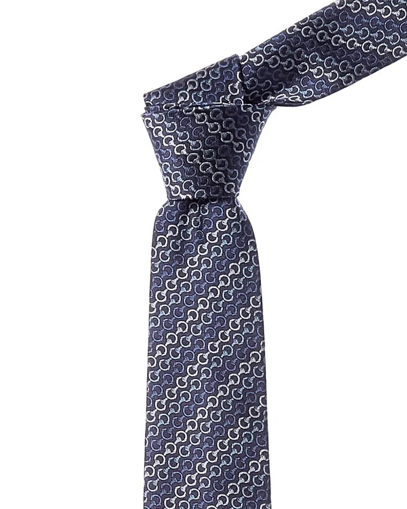 Gucci Horsebit Jacquard Silk Tie Blue