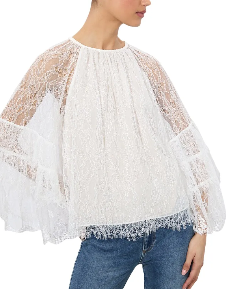Alice + Olivia Delia Ruffle Angel Sleeve Tunic Top White