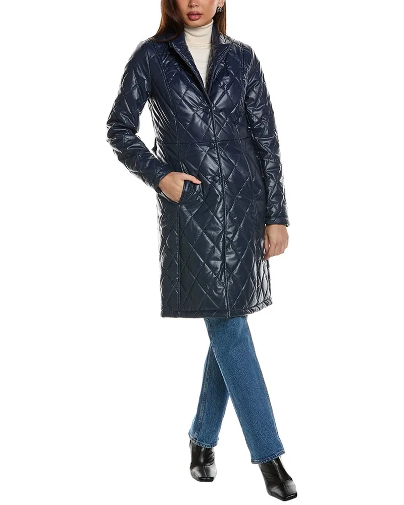 Badgley Mischka Diamond Embossed Trench Coat Blue