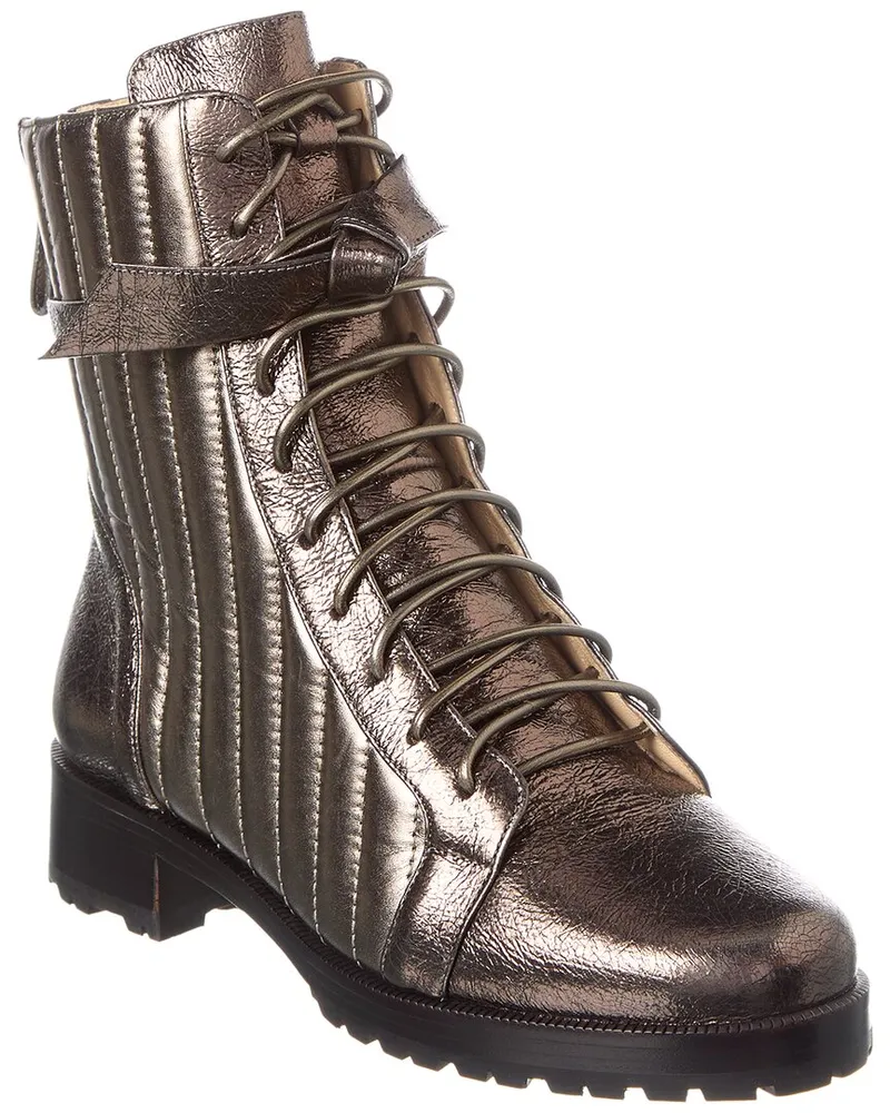 Alexandre Birman Clarita Quilted Leather Combat Boot Silver