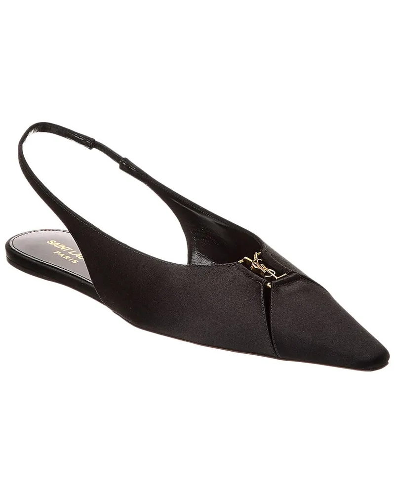 Saint Laurent Babylone Satin Slingback Flat Black