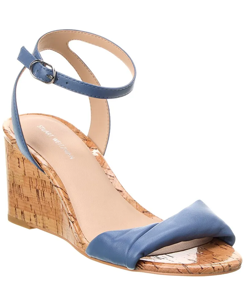 Stuart Weitzman Everly 75 Leather Wedge Sandal Blue