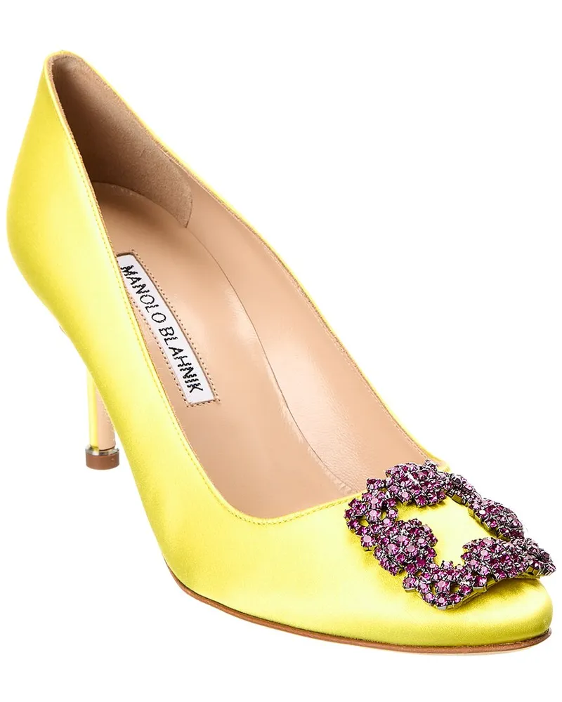 Manolo Blahnik Hangisi 70 Satin Pump Yellow