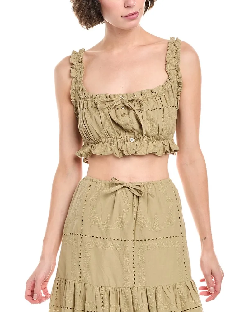 WeWoreWhat Ruffle Crop Top Beige