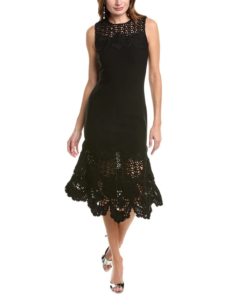 Oscar de la Renta Birdsnest Scallop Midi Dress Black