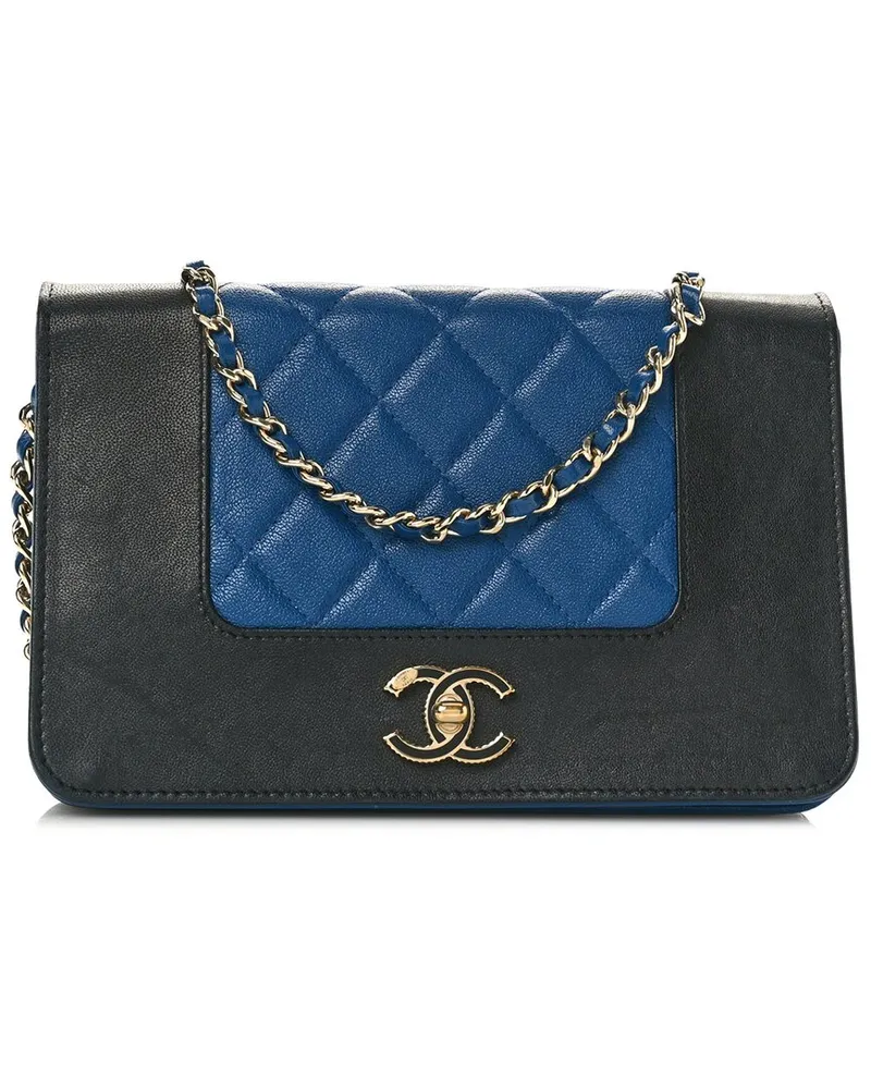 Chanel Black/Blue Goatskin Leather Mademoiselle Wallet On Chain (Authentic Pre-Loved Nocolor