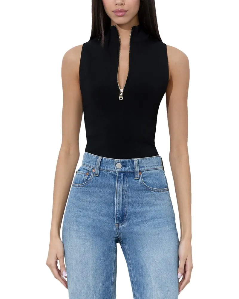 Alice + Olivia Leighton Mock Neck Top Black