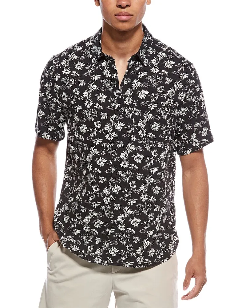 Vince Firework Floral Classic Fit Linen-Blend Shirt Black