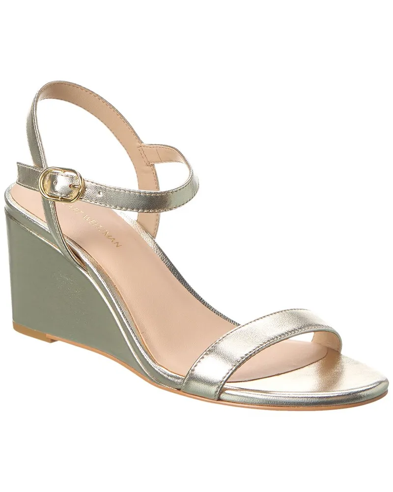 Stuart Weitzman Dancer 75 Leather Wedge Sandal Gold