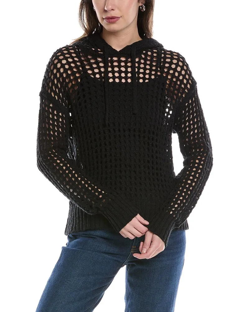 James Perse Open Linen-Blend Hoodie Black